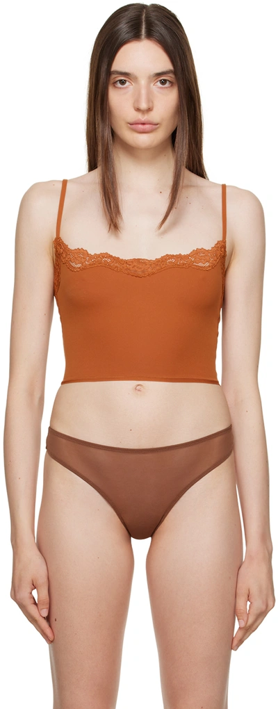 Shop Skims Brown Fits Everybody Corded Lace Camisole In Bronze