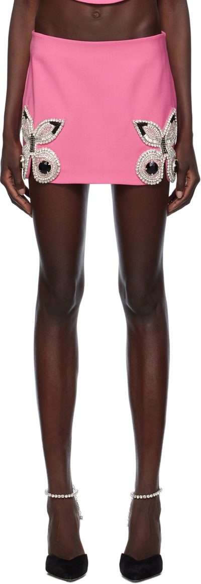 Area Crystal-embellished Wool Miniskirt In Carmine Rose