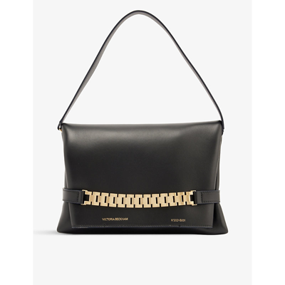 Shop Victoria Beckham Women's Black Chain-embellished Leather Shoulder Bag