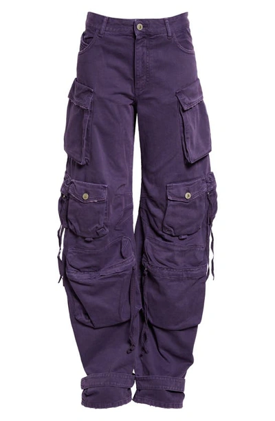 Shop Attico Fern High Waist Denim Cargo Pants In Purple