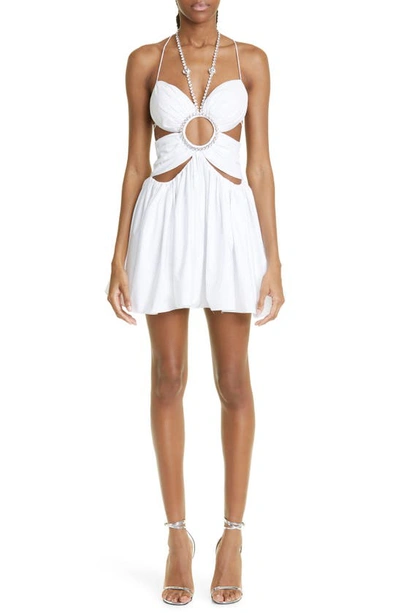Shop Area Gathered Butterfly Crystal Detail Cotton Poplin Minidress In White