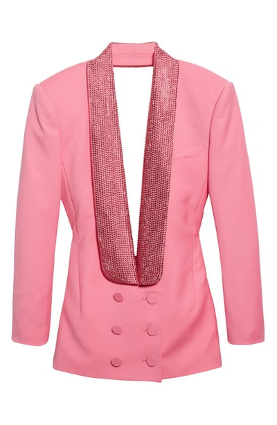 Shop Area Crystal Embellished Stretch Wool Tuxedo Minidress In Carmine Rose