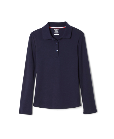 Shop French Toast Toddler Girls Long Sleeve Picot Collar Interlock Polo Shirt In Navy