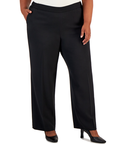 Shop Kasper Plus Size Pull-on Stretch Crepe Pants In Black