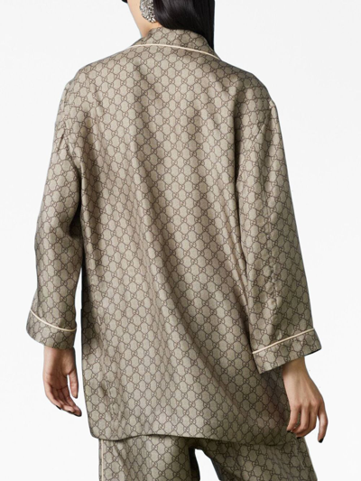 Shop Gucci Gg Supreme Print Silk Shirt In Neutrals