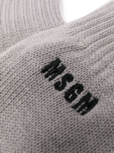 Shop Msgm Logo-embroidered Knitted Gloves In Grey