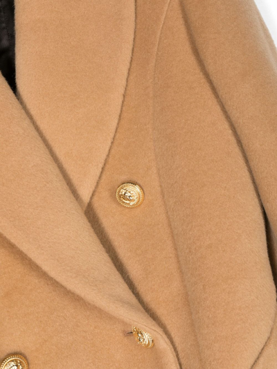 Shop Balmain Double-breasted Peaked Coat In Neutrals