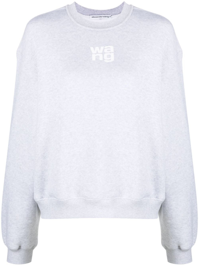 Shop Alexander Wang Logo-print Long-sleeve Sweatshirt In Grey