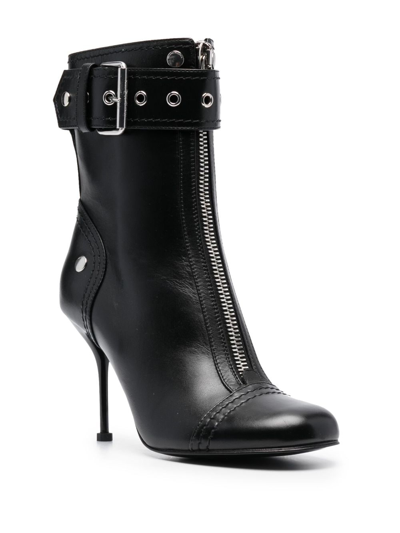 Shop Alexander Mcqueen Buckle-detail 90mm Leather Boots In Black