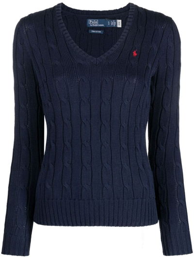 Shop Polo Ralph Lauren Kimberly Polo Pony Cable-knit Jumper In Blue