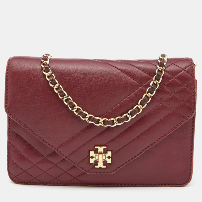 Pre-owned Tory Burch Burgundy Leather Kira Envelope Flap Shoulder Bag