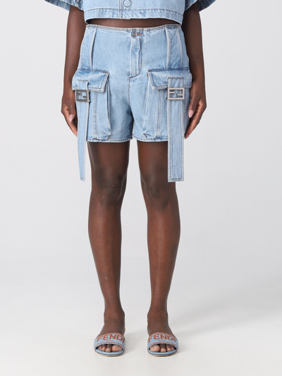 Shop Fendi Denim Shorts In Gnawed Blue