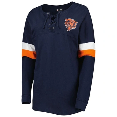 Shop New Era Navy Chicago Bears Athletic Varsity Lace-up Long Sleeve T-shirt
