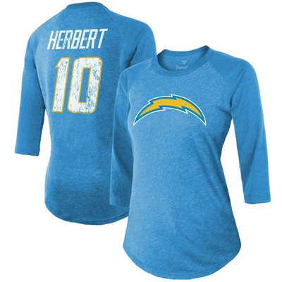 Shop Industry Rag Majestic Threads Justin Herbert Powder Blue Los Angeles Chargers Player Name & Number Tri-blend 3/4-