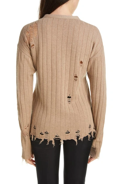 Shop Acne Studios Kenjen Distressed Rib Henley Sweater In Camel Brown