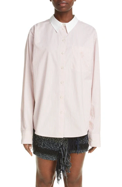 Shop Acne Studios Saffron Stripe Cotton Poplin Button-up Shirt In Salmon Pink/ White