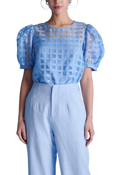 English Factory Windowpane Sheer Top In Blue