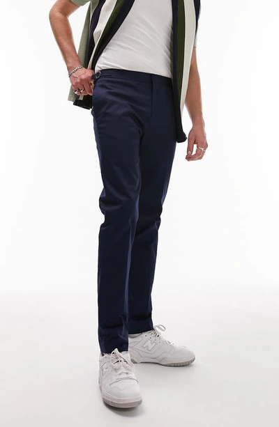 Shop Topman Slim Fit Cotton Stretch Chino Pants In Navy