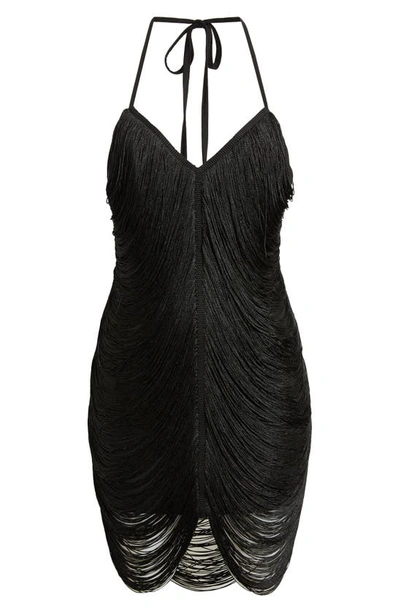 Shop Azalea Wang Fringe Halter Dress In Black