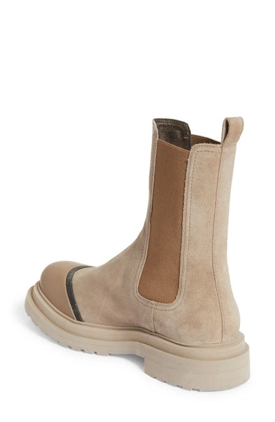 Brunello Cucinelli Suede Chelsea Boot With Precious Detail In Beige
