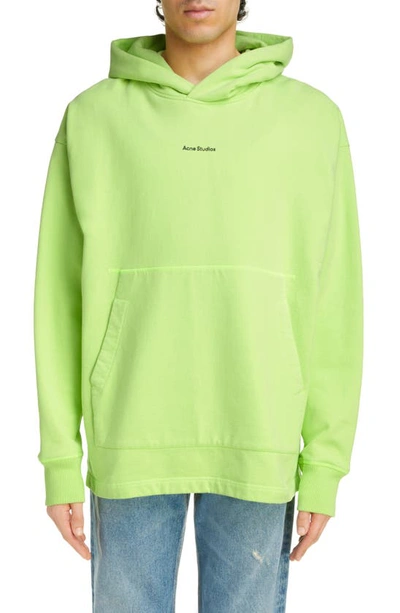 Shop Acne Studios Small Logo Embroidered Organic Cotton Hoodie In Fluo Green