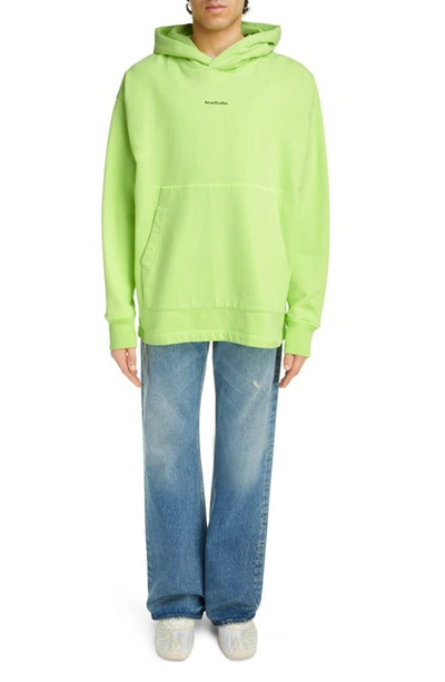 Shop Acne Studios Small Logo Embroidered Organic Cotton Hoodie In Fluo Green
