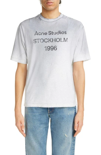 Shop Acne Studios Address Distressed Organic Cotton Graphic T-shirt In Pale Grey Melange