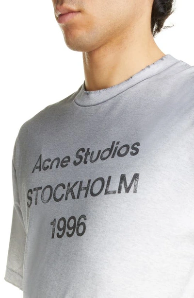 Shop Acne Studios Address Distressed Organic Cotton Graphic T-shirt In Pale Grey Melange