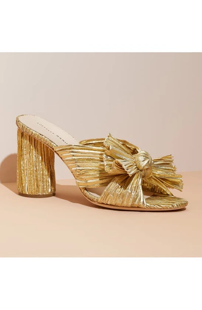 Loeffler Randall Emilia Pleated Knot Slide Sandals In Champagne