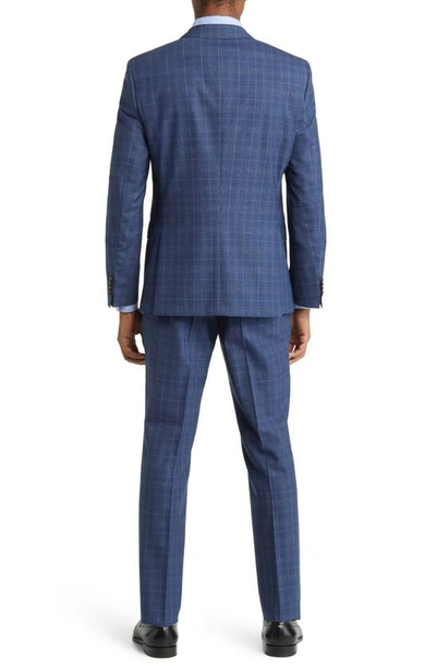 Shop Hugo Boss Plaid Huge Virgin Wool Suit In Blue