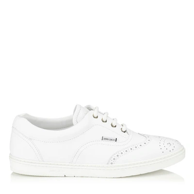 Shop Jimmy Choo Brian White Rubberized Leather Slip On Trainers