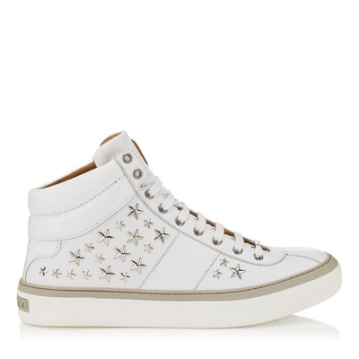 Shop Jimmy Choo Belgravia White Nappa Sneakers With Silver Stars In White/silver