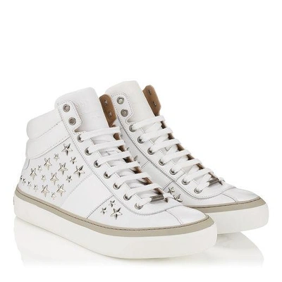 Shop Jimmy Choo Belgravia White Nappa Sneakers With Silver Stars In White/silver