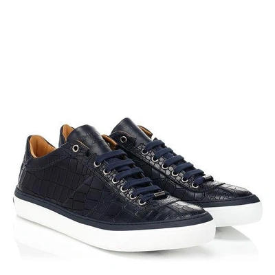 Shop Jimmy Choo Portman Navy Crocodile Embossed Lace Up Low Top Trainer