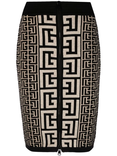 Shop Balmain Monogram High Waist Skirt In Black