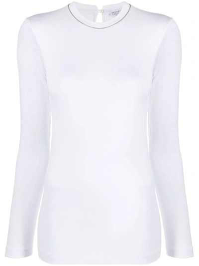 Shop Brunello Cucinelli Long Sleeve Cotton T-shirt In White