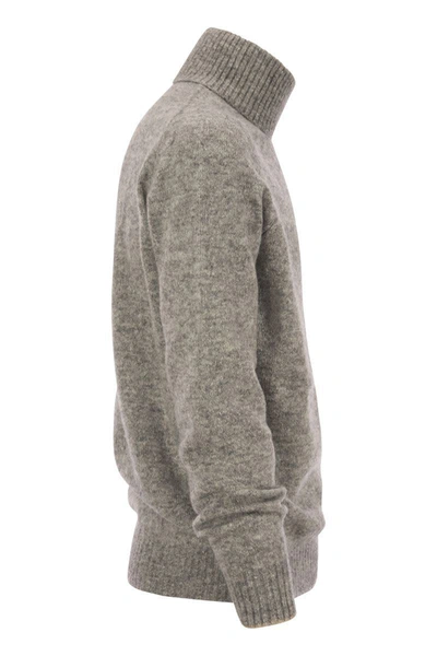 Shop Brunello Cucinelli Turtleneck Sweater In Alpaca, Cotton And Wool In Grey