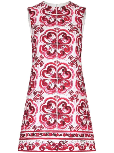 Shop Dolce & Gabbana Cruise Majolica Print Mini Dress In Fuchsia