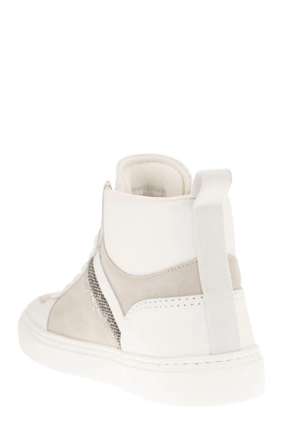 Shop Fabiana Filippi High Leather Sneakers In White/ecru