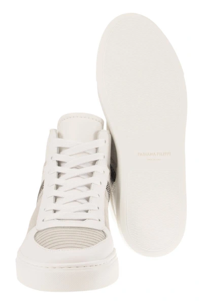 Shop Fabiana Filippi High Leather Sneakers In White/ecru