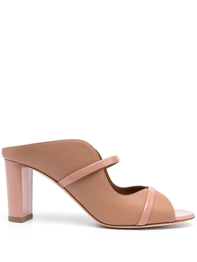 Shop Malone Souliers Norah Leather Heel Mules In Powder