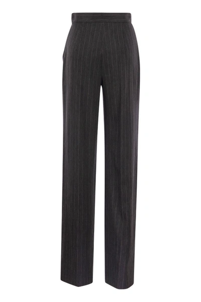 Shop Max Mara Rea - Pinstripe Jersey Trousers In Dark Grey