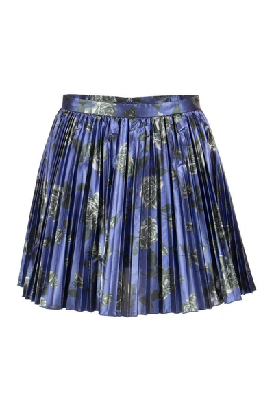 Shop Red Valentino Pleated Skirt In Rose Print Lamé Canvas In Blue