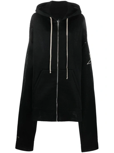 Rick Owens X Champion Oversized Zip-up Hoodie In Black For Women In Black