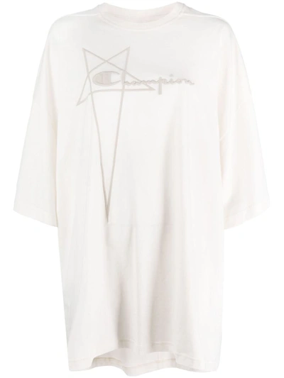 Shop Rick Owens X Champion Logo Cotton T-shirt In White