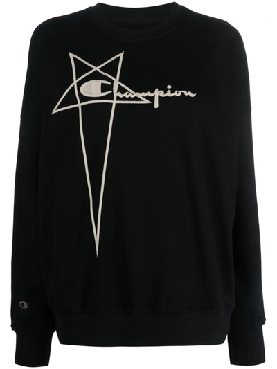 Shop Rick Owens X Champion Logo Cotton Sweatshirt In Black