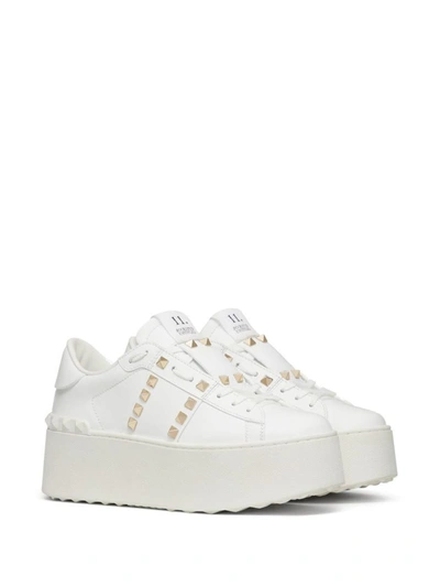Shop Valentino Garavani Rockstud Untitled Platform Leather Sneakers In White