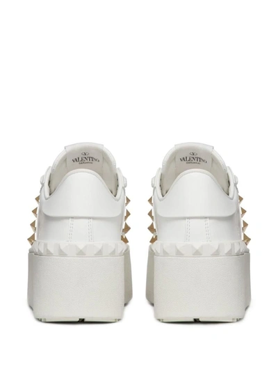Shop Valentino Garavani Rockstud Untitled Platform Leather Sneakers In White