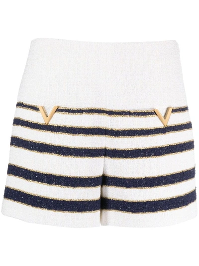 Shop Valentino Mariniere Striped Shorts In White