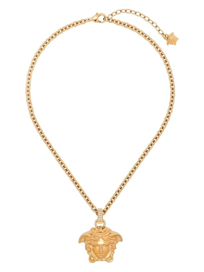 Shop Versace Crystal La Medusa Necklace In Golden
